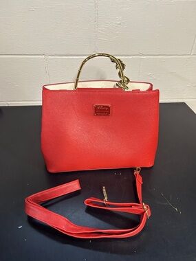 Loungefly Red Saffiano Satchel with Gold Bamboo Handle Mushu/Mulan